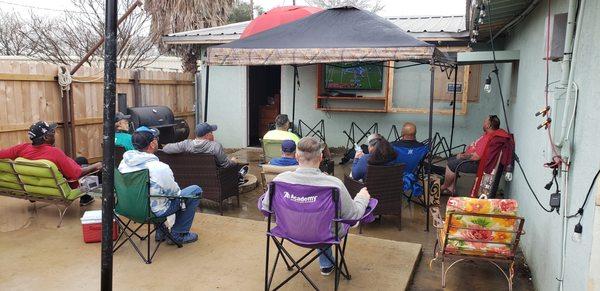 Enjoying the outdoor patio/lounge area.