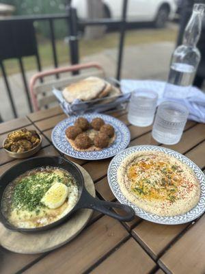 Saganaki, Falafel, Hummus with Cauli Shawarma