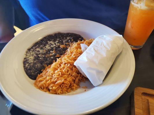 Beans, rice, handmade tortillas for molcajete