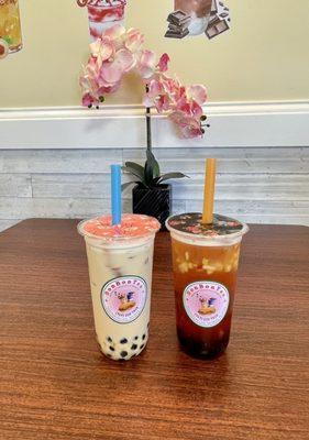 Jasmine Honey Milk Tea with Boba Tropical Fruit Tea with Jelly & Boba