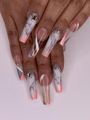 Marble and line work nail