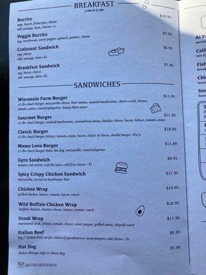 New menu page 2 (breakfast and sandwiches)