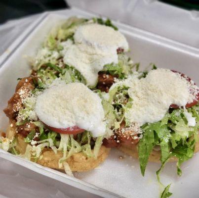 Sopes de Carne Asada, Pollo Asado, carnitas, al pastor or chile verde