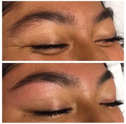 Before and after brow sugaring.