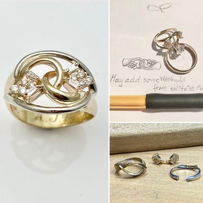 A widows redesign of wedding ring set! Pieces from 3 rings reconfigured into one!