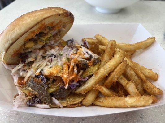 I think this was the turban burger. Can't go wrong. It's pretty good. Fries were decent.