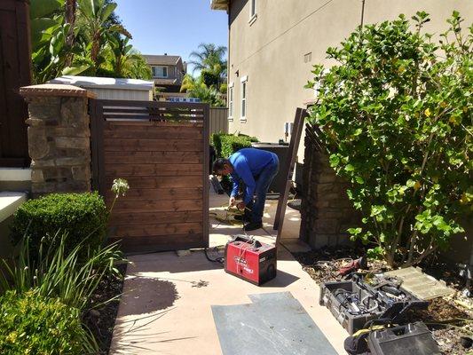 Finishing up this beautiful side entry gate for a customer near Sycamore Estates, San Diego, CA