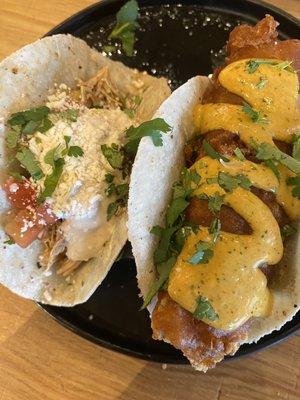 Chicken Tinga Taco and Pescado Frito Taco