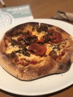 Kids sausage, pepperoni and mushroom pizza