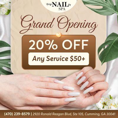 20% OFF Any Service $50+
Unveiling the Grand Opening of OrigiNAILity Spa!