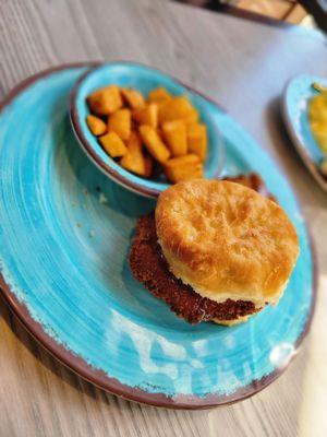 Maple Chicken Biscuit with Home Fries