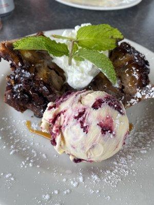 Chocolate Bread Pudding with 3 berries homemade ice cream