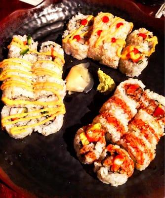 Clockwise from left: Seaside Roll, Nuclear Roll, & Pepperwood Roll