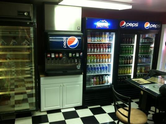 The drink selections and soda fountain at Lee Street Deli. Lots of variety!