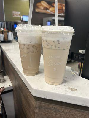 Iced Almond Milk Chai Tea Latte x 2 with mine being dirty w/ 2 shots of espresso.