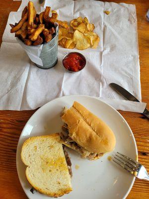 Half horsey steak melt and half blackened chicken philly (split with my mom)