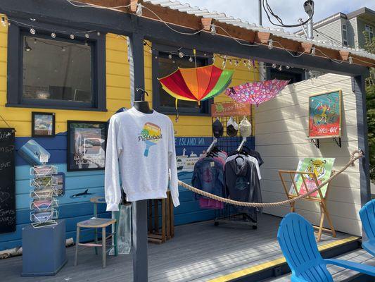 You can't miss our colorful, sunny deck as you walk from the ferry down Winslow Way.