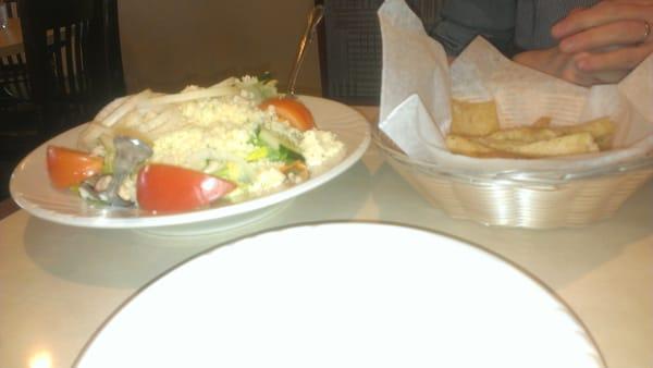 Salad and foccaccia bread.