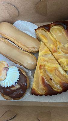 Coffee éclairs, religieuse(not found anywhere), pear tart