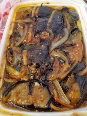 Eggplant in spicy garlic sauce.