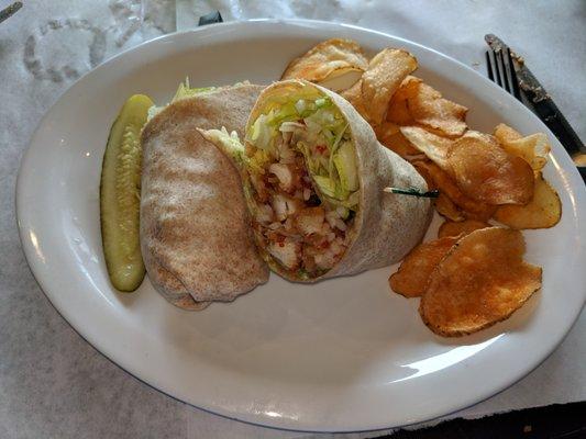 Chicken Tai Wrap with homemade chips