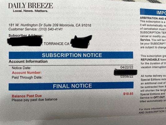 Daily breeze charging for services they've never provided.