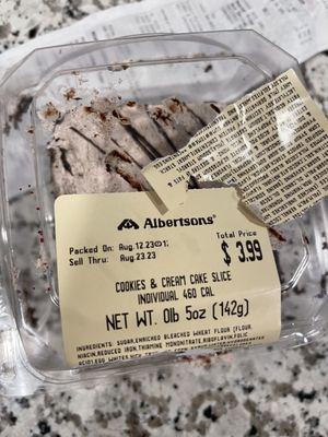 Images of the disgusting cake and the expiration date