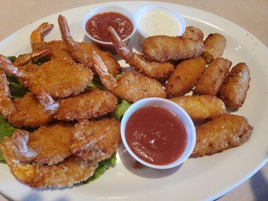 Fried shrimp and Jalapeño Cheese puffs