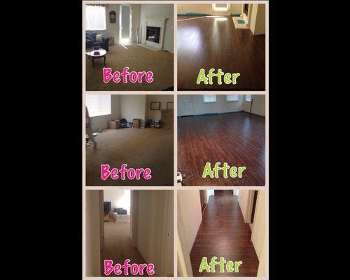 Some before-after photos - hardwood floor installation, trims, crown molding