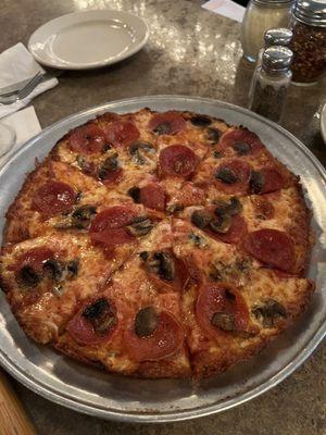 Pepperoni and mushroom pizza