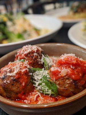 Meatball appetizer with house made spicy pomodoro sauce.