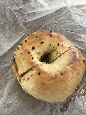 Garlic bagel with butter