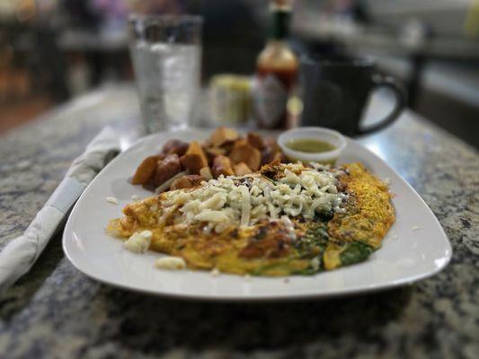 Build your own Omelet - mushrooms, spinach, chorizo and pepper jack cheese