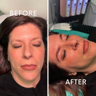 Brow Lamination before and after with our Esthetician Sarah!