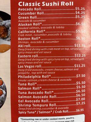 Sushi menu