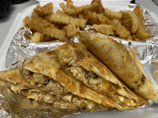 Chicken Bacon Ranch Quesadilla & French Fries