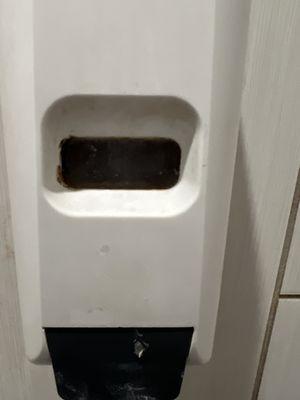 You got mildew and nastiness on the soap dispenser, never gets wiped down