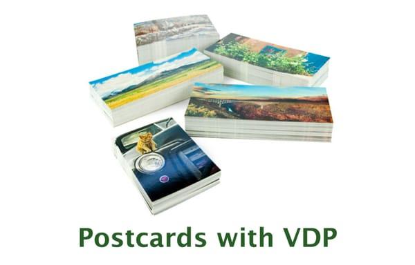 Postcards with VDP - short run, 1 day production on postcards with customized VDP messages on 1 or 2 sides.