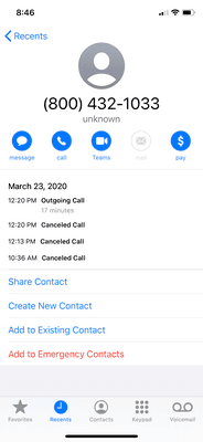 March 23, 2020 Call Log