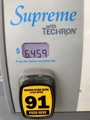 $6.45 price Gas on SUPREME with TECHRON . Higher Level 91Octane Gas.