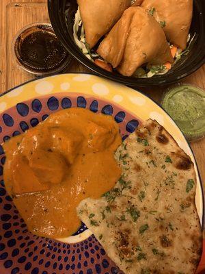 Take out! Punjabi samosas, butter chicken and garlic naan