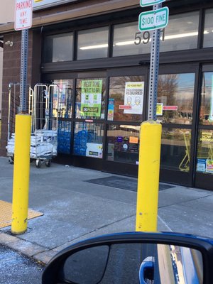 The front door. Sign right on the door telling customers to wear masks.