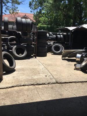 Lotsa used tires for sale with no warranty.  State disposal fee of $2 per tire is not included in price