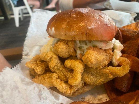 Catfish sandwich. Good but order it without the slaw.