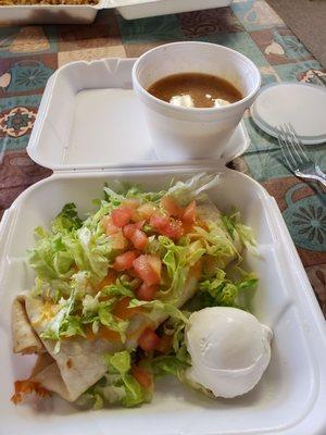 The beef burrito with the green chili on the side