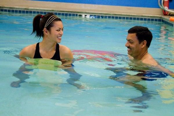 Aquatic therapy allows you to tolerate more movement and exercise.  Then you can gradually return to land based exercise.