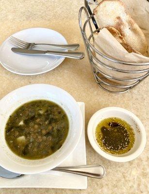 Lentil soup and pita