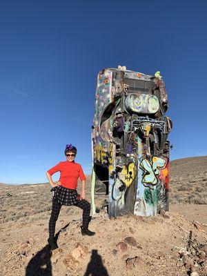 Lucy Cheng at International Car Forest in Goldfield, Nevada