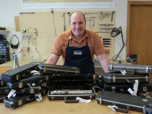 A Pile of Flutes being repaired for the Colorado Public Radio Instrument Drive