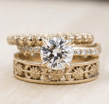 Bespoke Yellow Gold Diamond Ring Stack by Emily Chelsea